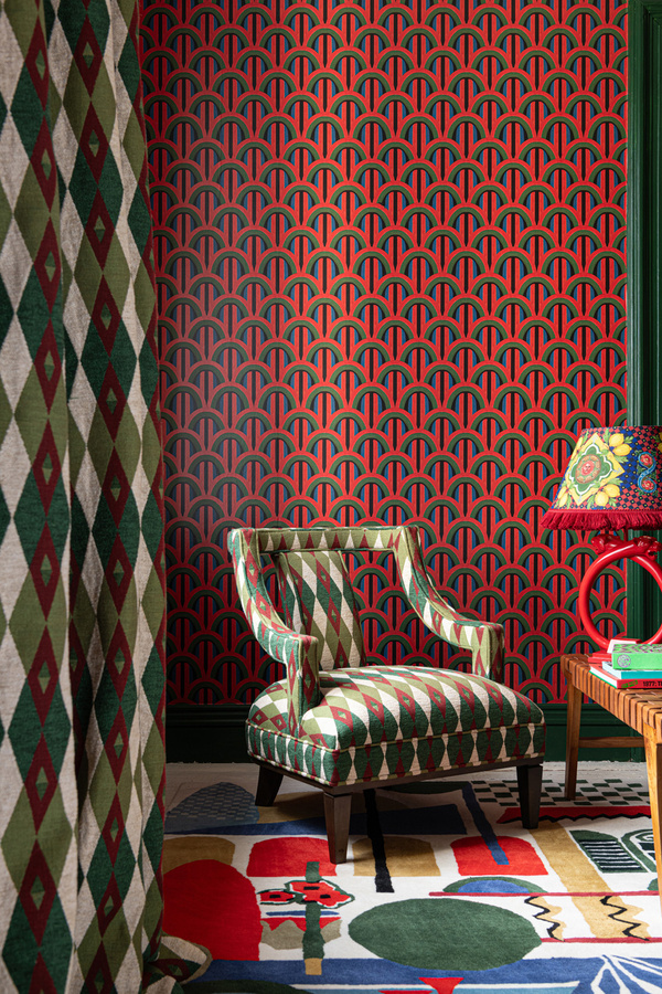 Mindthegap Tapete Estivo WP30189 mit abstraktem geometrischem Vintage-Design in Multicolour und Rot, Vlies-Tapete - Bild 1