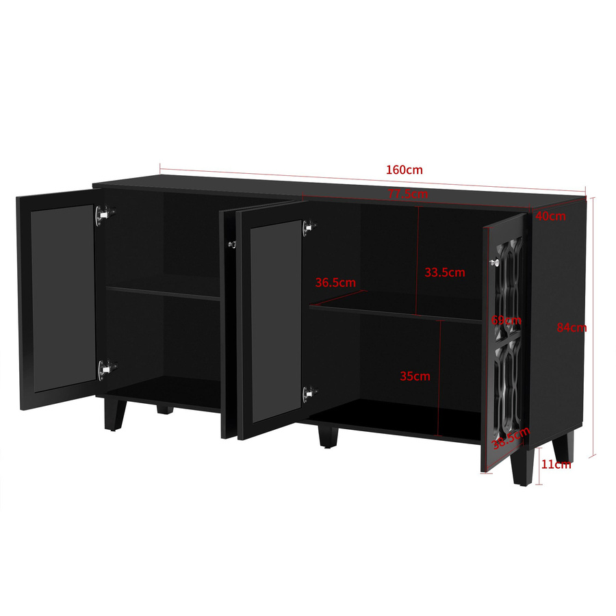 Moderne Sideboard Kommode von Flieks mit Spiegel und 4 Türen in Schwarz, B/H/T: 160 x 84 x 40 cm - Bild 2