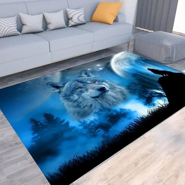Lodestar Wolfsteppich im Native American Stil, blau, B/H: 60 x 40 cm - Bild 1