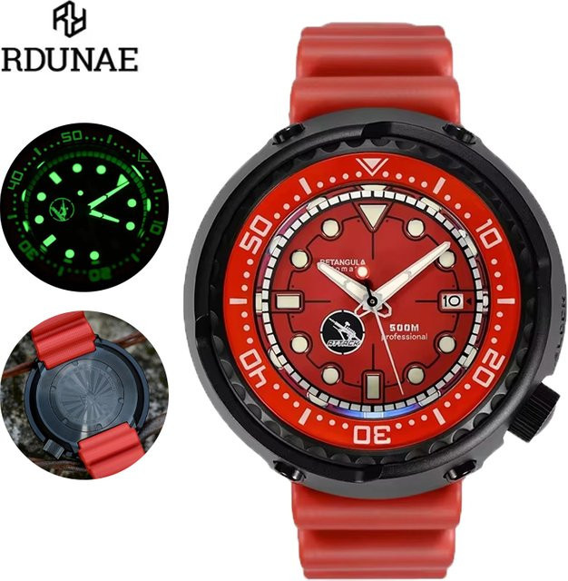 RDUNAE Armbanduhr Automatik, Saphirglas, 52 mm, Kautschuk, Herren, Schwarz - Bild 1
