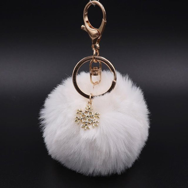 Linyi toy Schlüsselanhänger, Schneeflocke, Pompon Ball, weiß, Damen - Bild 1