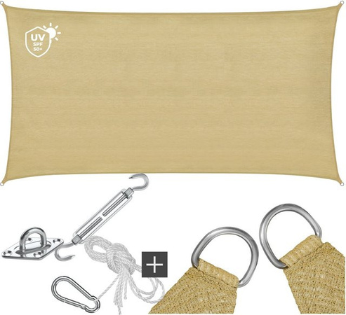tectake Sonnensegel Sunny aus HDPE in Sand, B/T: 200 x 400 cm, mit 87 % UV-Schutz und 185 g/m²