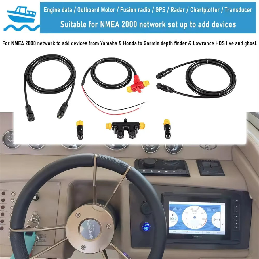 NMEA 2000 Starter-Kit in Schwarz mit Stromkabel, Drop-Kabel, Dual-T-Anschluss und Terminator-Kit für Lowrance, Simrad und Garmin Dual Device - Bild 3