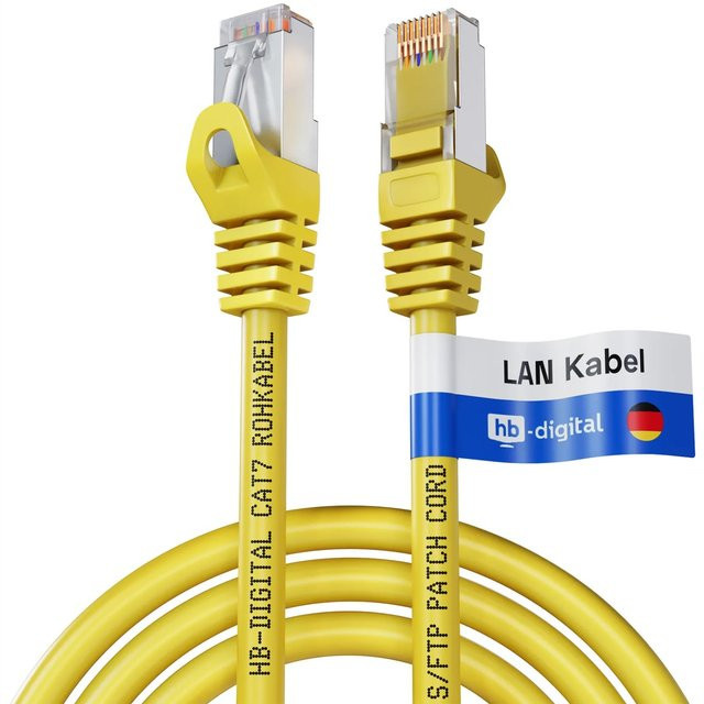 hb-digital CAT 7 Ethernet Patchkabel S/FTP PiMF LSZH AWG 26 Gelb, Länge: 3 m - Bild 1