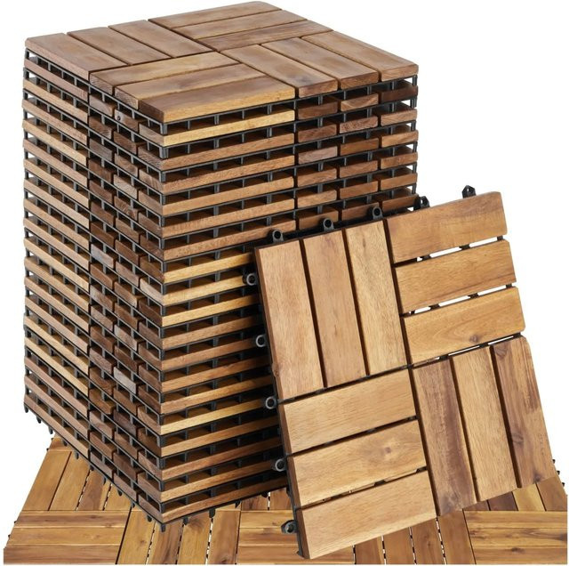 Tectake Terrassenfliesen Tabula aus massivem Akazienholz mit Klicksystem, 20er Set, Braun, B/T/H: 31 x 31 x 2,2 cm - Bild 1