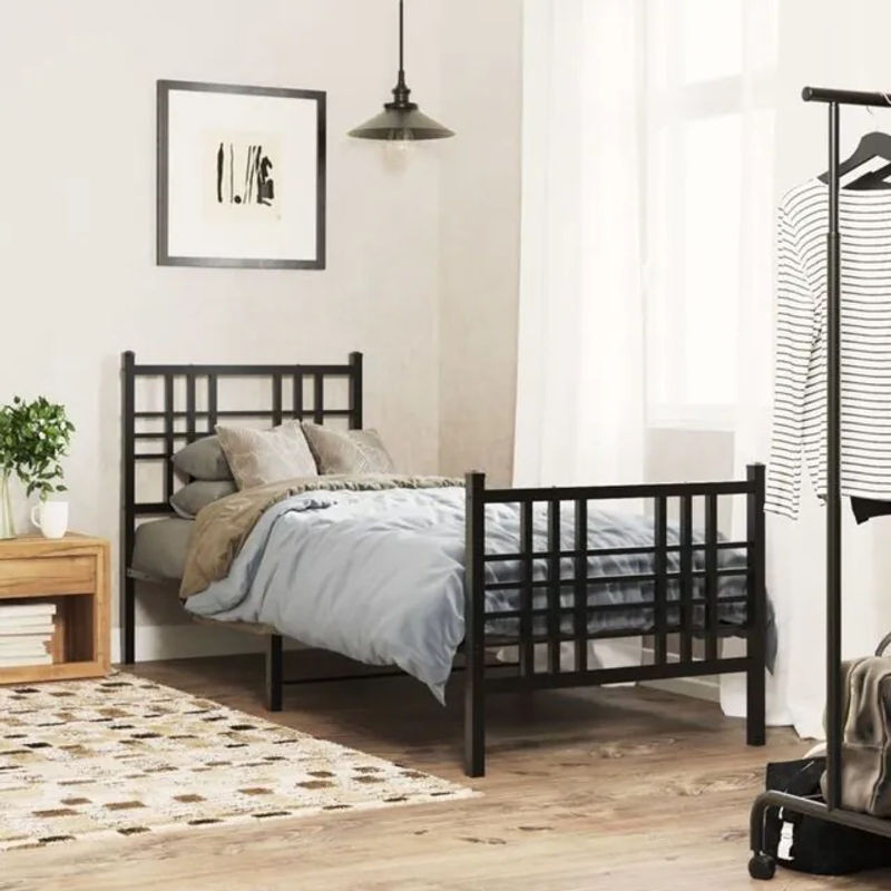 Vidaxl Metallbett im Industrial Design mit Kopf- und Fußteil, Schwarz, B/T/H: 80 x 200 cm - Bild 1