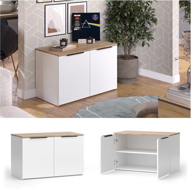 Vicco Kommode Wido in Weiß und Eiche mit 2 Türen, B/T: 80 x 50 cm - Bild 1