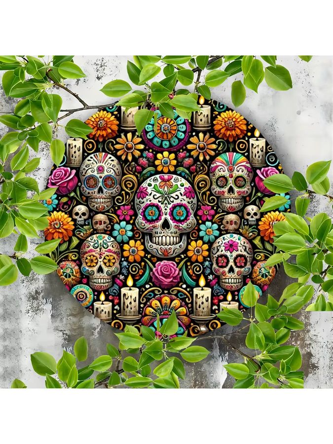 HELLOYOUNG Metallschild Candy Skull Kranz Tag der Toten Dekoration, rund, multicolor - Bild 6