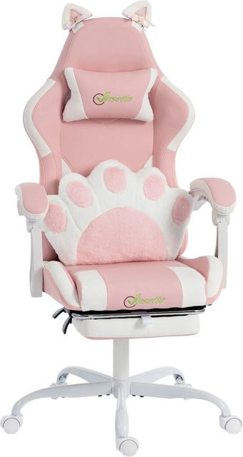 Vinsetto Gaming-Stuhl mit Kopfstütze und Armlehnen in Pink-Weiß, B/T/H: 63,5 x 53,0 x 128,0 cm - Bild 1