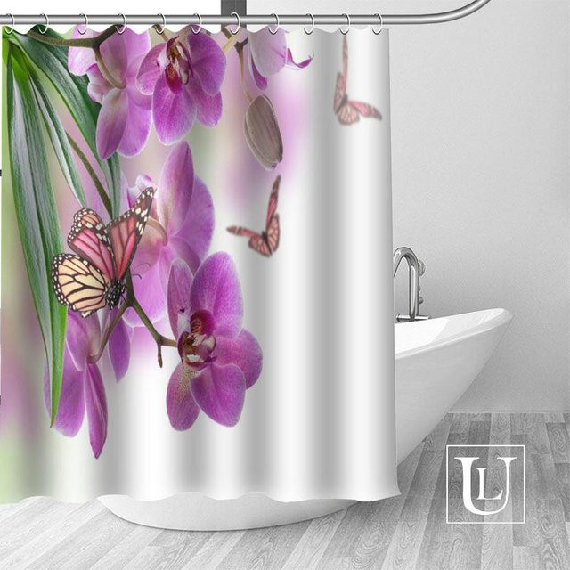 Wasserfester Duschvorhang mit Orchideenblüten von Baifenbai Home Furnishing aus Polyester in Weiß, B/H: 90 x 180 cm - Bild 1