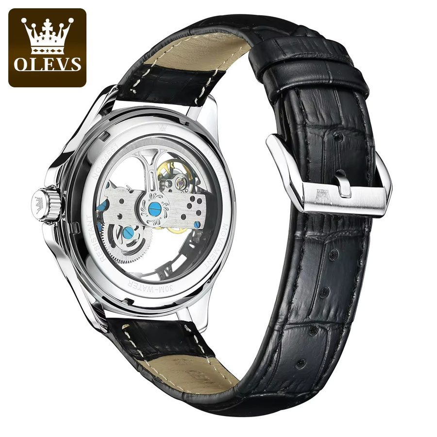 OLEVS Armbanduhr, Handaufzug, Leder, Schwarz, Bicolor, Herren - Bild 2