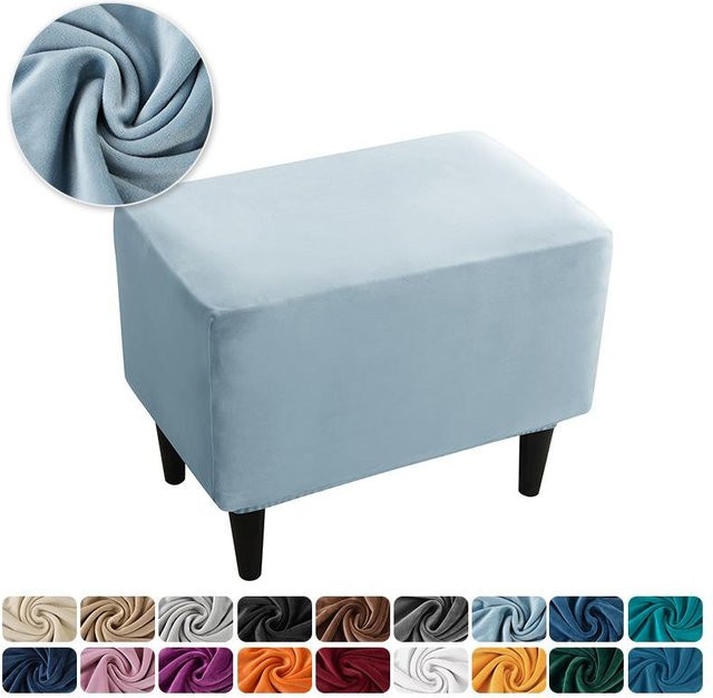 Elastischer Fußhockerbezug aus Samt von Yiran Furniture in Hellblau, B/T/H: 55 x 35 x 20 cm - Bild 1