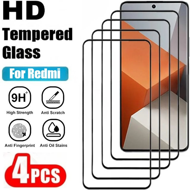 4er-Pack Panzerglas Display Schutz für Xiaomi Redmi Note 14 5G 13 12 11 Pro 12S 11S 10S 15C 14C 13C 12 10A 9A in Transparent - Bild 1