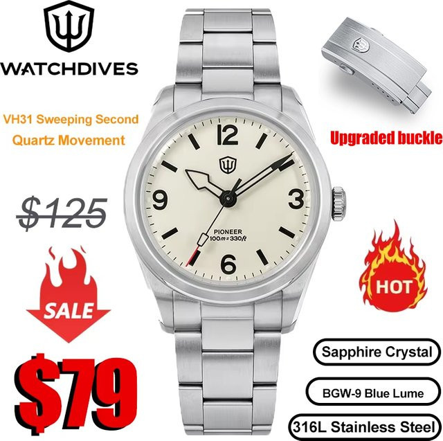 Watchdives Armbanduhr, Edelstahl, Saphirglas, Herren, Silber - Bild 1