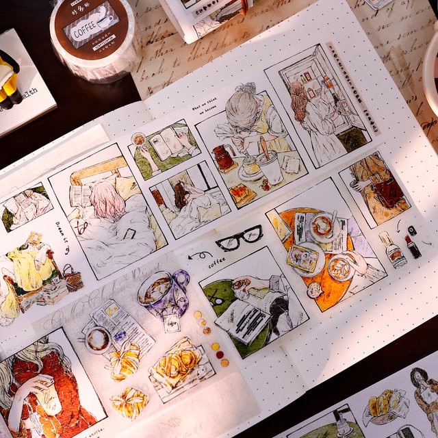 XiaoBaiJia Studio Vintage Washi-Tape im Cartoon-Stil für Scrapbooking und DIY-Kartenherstellung, Mehrfarbig - Bild 1