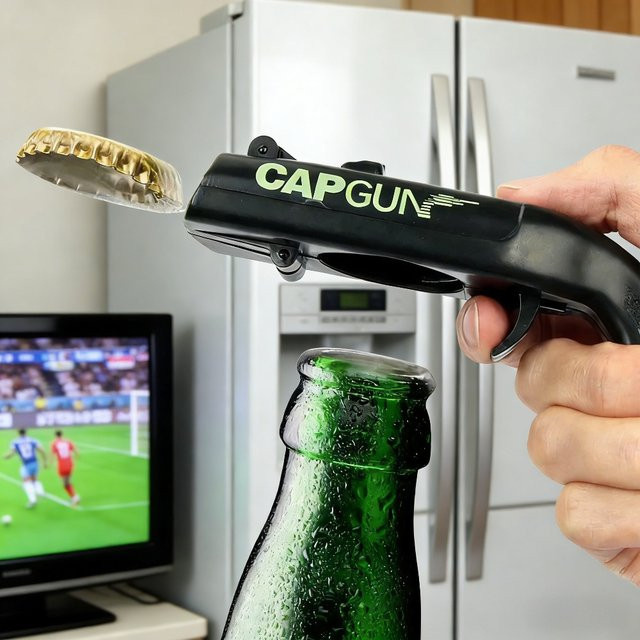 Tragbarer Kronkorken-Werfer in Pistolenform als kreativer Bieröffner, Farbe: Rot - Bild 1