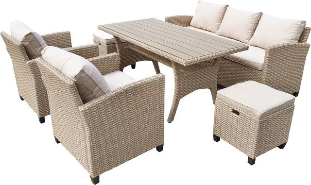 BELLAVISTA Ecklounge Dining-Lounge Prato II, 15-teiliges Set aus Polyrattan und Stahlrahmen, beige - Bild 1