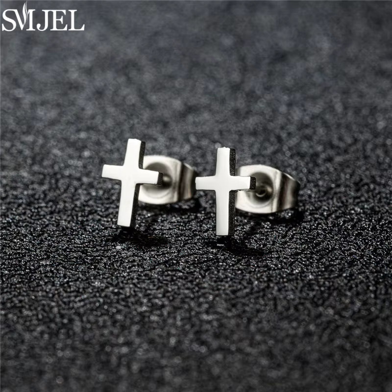 SMJEL Ohrringe Kreuz, Edelstahl, Silber, Unisex - Bild 2