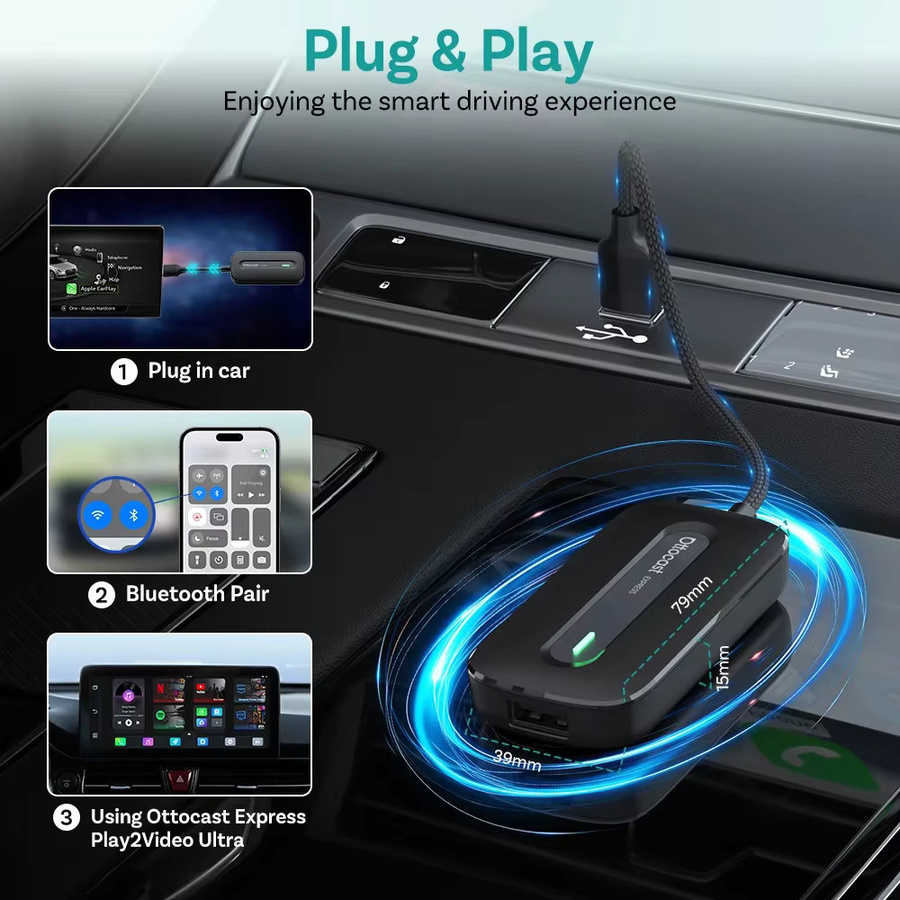 OTTOCAST Express Play2Video Ultra Wireless CarPlay und Android Auto Adapter für YouTube und Netflix in Schwarz - Bild 5