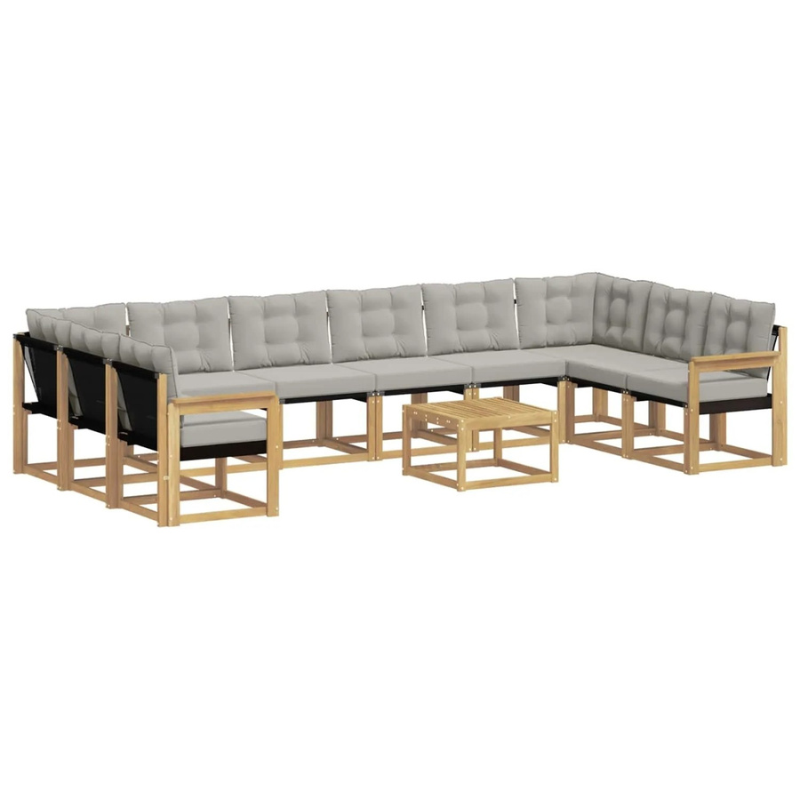 vidaXL Outdoor-Sofagarnitur in L-Form aus Akazienholz mit 11 Textilene-Kissen in Weiß und Hellgrau - Bild 2