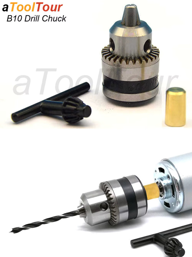 Mini-Elektrobohrfutter B10 0,6-6mm mit Kegelanschluss in Silber inklusive Adapter und Schraubenschlüssel für Elektrowerkzeuge - Bild 3