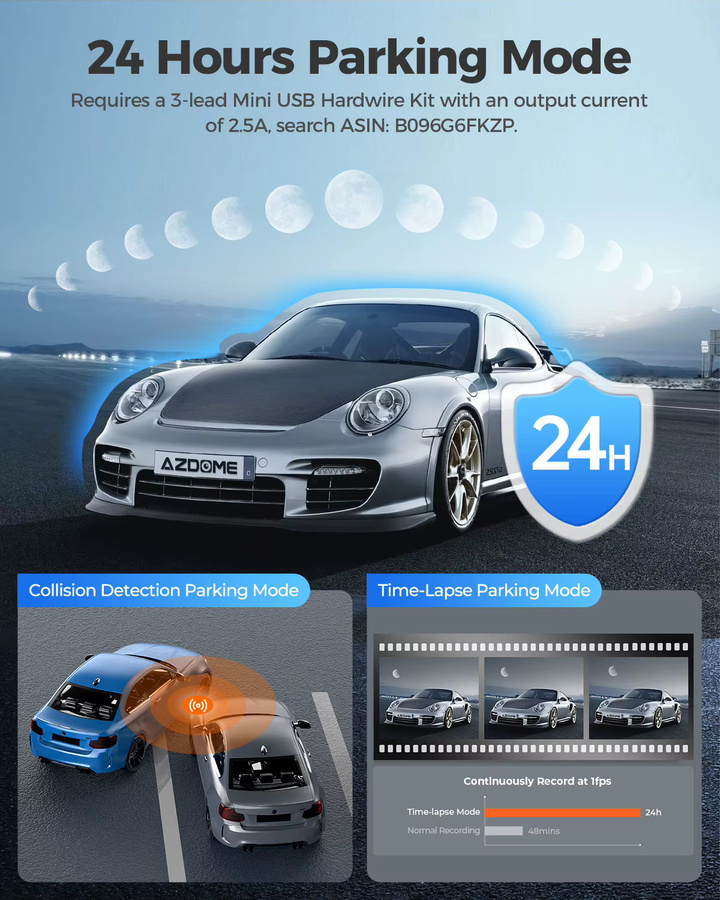 AZDOME M200 Dash Cam mit 2K Auflösung, WiFi und englischer Sprachsteuerung, schwarze Auto DVR Kamera mit Nachtsicht, G-Sensor und 24H Parkmonitor - Bild 4