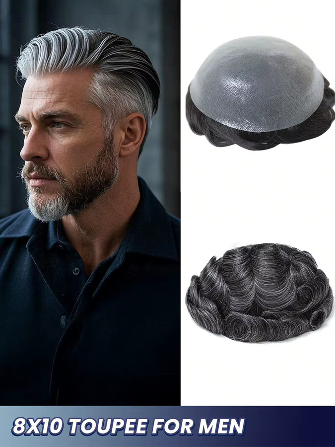 CC YOUNG Poly-Skin-Toupet für Herren, Echthaar-Haarsystem - Bild 6
