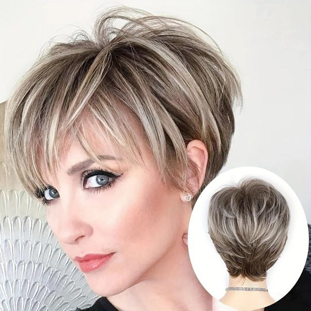 HAIRJOY Kunsthaar-Perücke, braun-blond, kurz, lockig, mit Pony, Damen - Bild 1