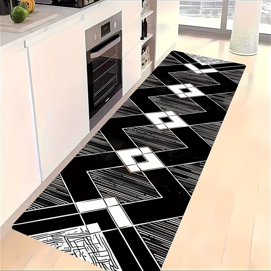 VIKAMA Moderner Streifenteppich in Schwarz, minimalistisches geometrisches Design, rutschfest, B/T/H: 120 x 40 x 1 cm - Bild 3