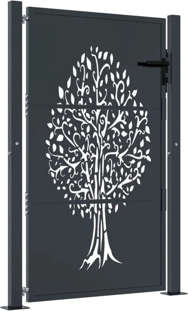 vidaXL Gartentor aus Stahl in Anthrazit mit Baum-Design, B: 105 cm, H: 130 cm - Bild 1