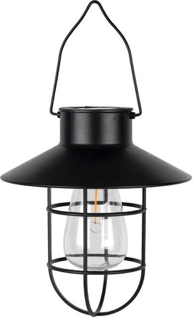 Solar Retro Garten Hängelampe aus Metall in Schwarz mit transparentem Glas - Bild 1