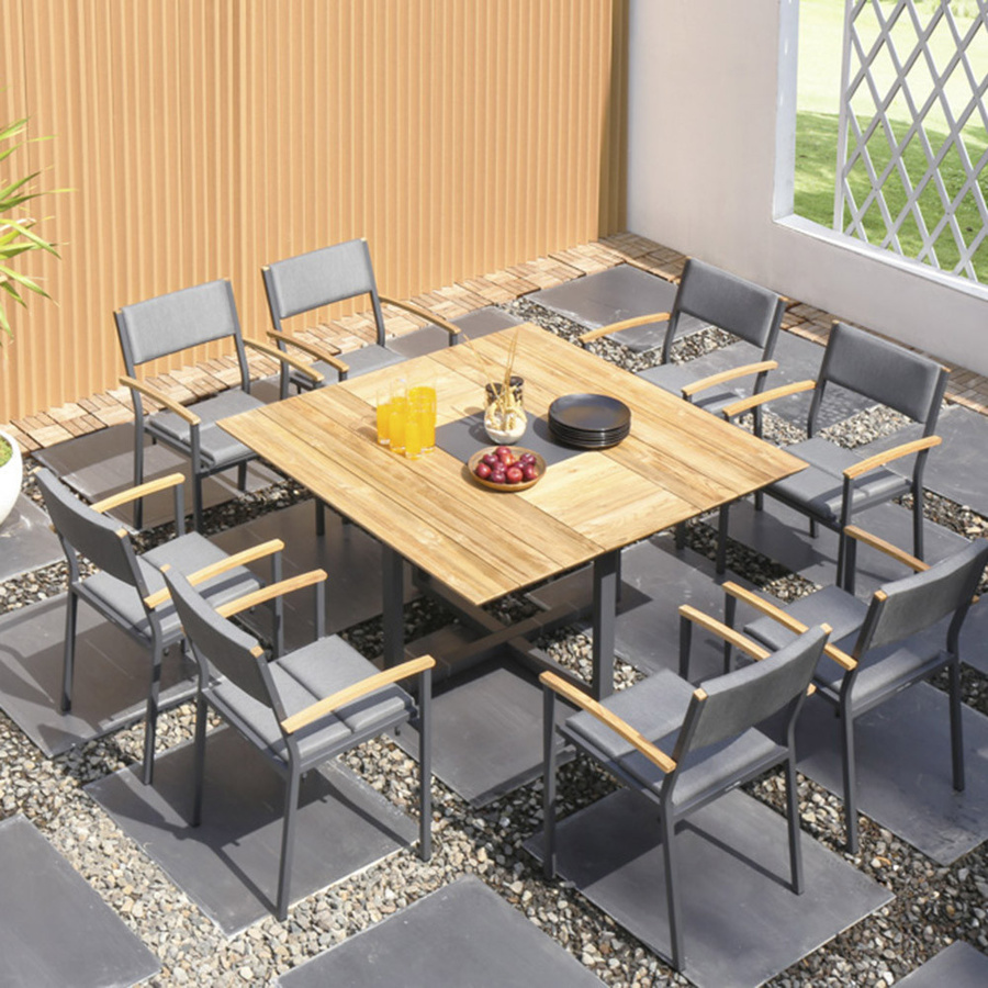 Zebra Quadux Gartentisch aus Aluminium und recyceltem Teak in Grau, B/T: 140 x 140 cm - Bild 2