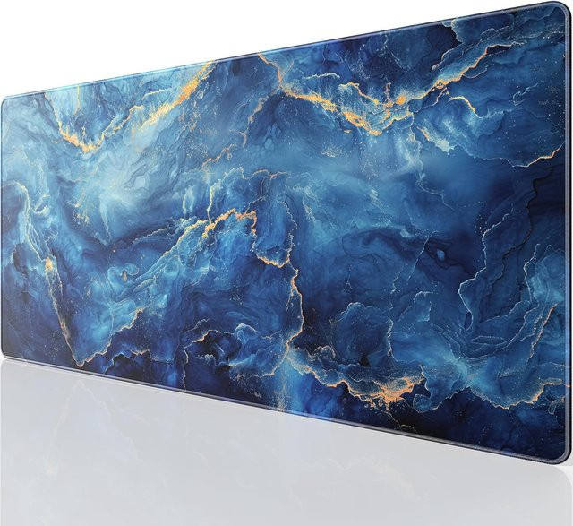 Gaming-Mauspad mit blauem Marmor-Design, wasserbeständiges Mikrogewebe und rutschfeste Basis mit genähten Kanten - Bild 1