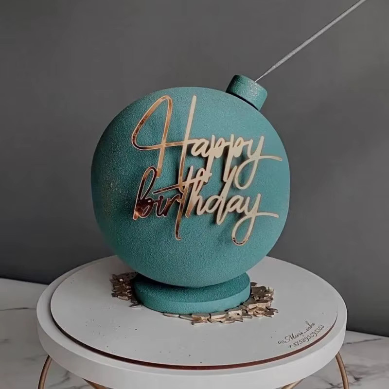 WOHLTAO Happy Birthday Tortendekoration aus Acryl in Gold und Schwarz als Kuchenaufsatz für Kindergeburtstage und Babypartys - Bild 2