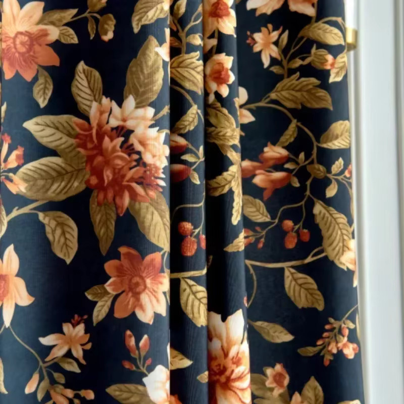 ZJBYZHOUSEHOLD Vorhang mit Blumenmuster im Retro-Stil aus Baumwolle und Leinen, Blau, semi-transparent - Bild 5