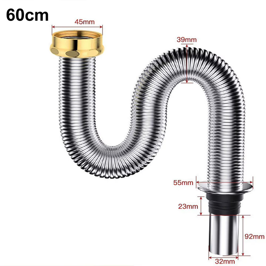 Flexibler Abflussrohr-Ersatz für Badezimmer-Waschbecken aus Edelstahl in Silber, Länge: 40 cm oder 60 cm - Bild 2