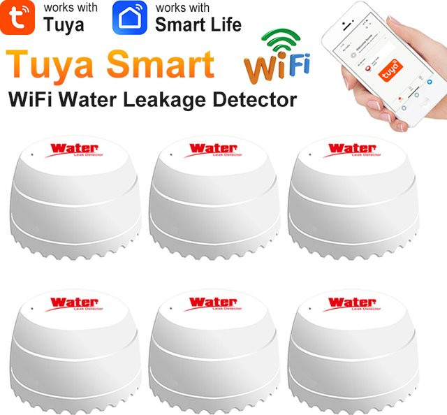 Tuya WiFi Wasserleck-Detektor mit Geräuschsensor und Überlauf-Warnung in Weiß zur Smart Home App-Steuerung - Bild 1
