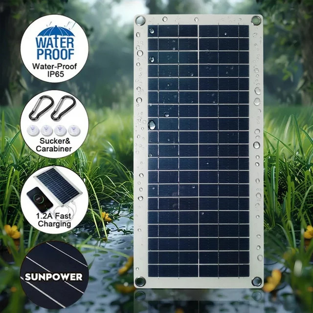 EESBAO 35W Tragbares Solarpanel mit USB-A Schnellladung, Wasserdichtes Solarladegerät in Schwarz für Camping und Outdoor-Aktivitäten - Bild 1