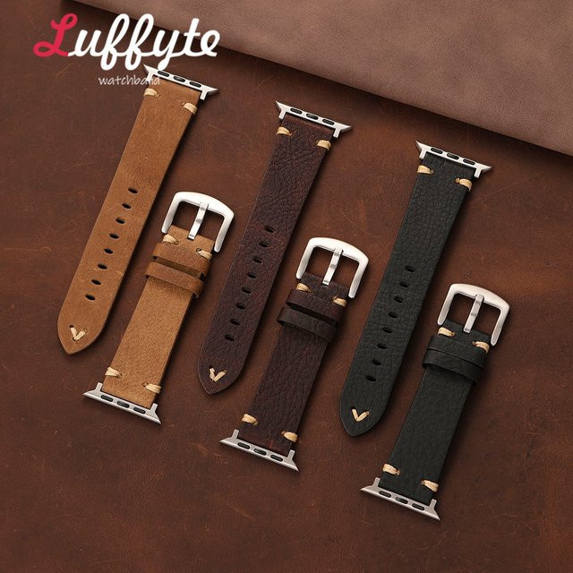 luffyte Uhrenarmband Leder, Lychee-Textur, Schwarz, Herren - Bild 1