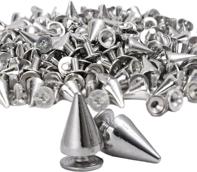 30 Stück Punk Nieten Silber Kegel Spikes aus Stahl als Schraubnieten für DIY Handarbeitszubehör an Kleidung, Taschen und Ledergürteln - Bild 1