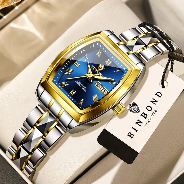 BINBOND Armbanduhr Quarz, Edelstahl, Bicolor, Blau, Damen - Bild 1