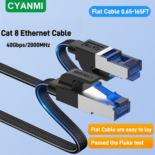 CYANMI Cat 8 Ethernet-Kabel flach RJ45 LAN-Kabel Schwarz - Bild 1
