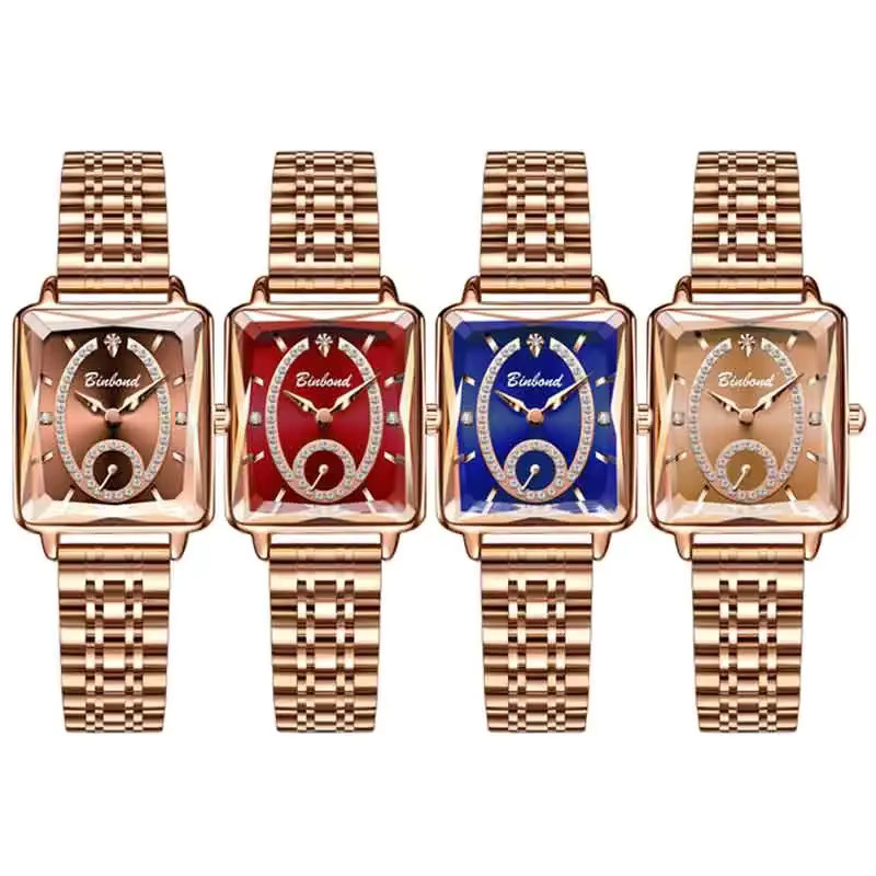 BINBOND Armbanduhr Quarz, Edelstahl, Roségold, Diamantbesetzt, Damen - Bild 3