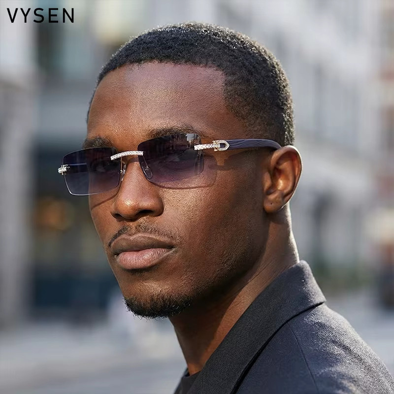 VYSEN Sonnenbrille, randlos, quadratisch, Holzmaserung, Herren - Bild 3