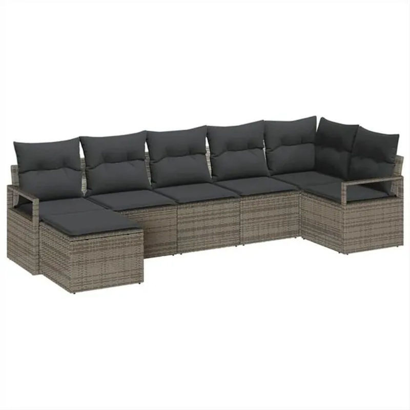 Vidaxl Polyrattan Garten-Sofa-Set in Grau mit 7-teiligem modularem Loungemöbel-Set inklusive Speicherfunktion und Fußhocker - Bild 1