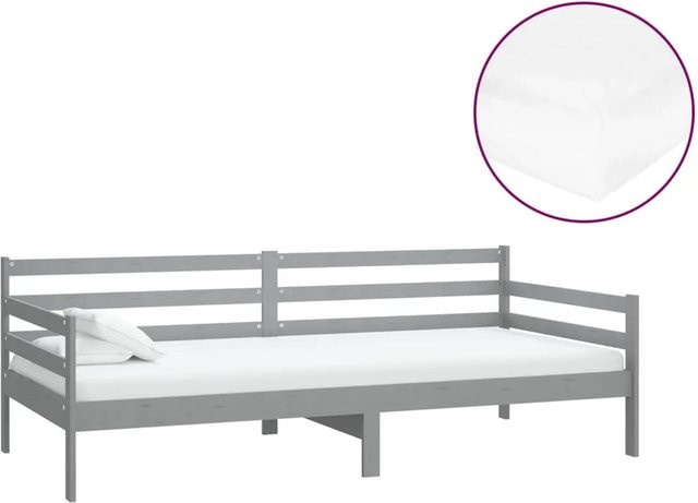 vidaXL Tagesbett aus massivem Kiefernholz mit Matratze aus PU-Schaumstoff, Farbe Grau - Bild 1