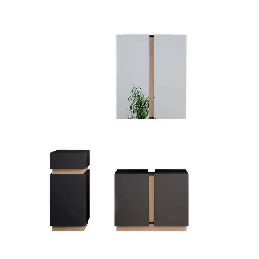 Vicco Badmöbel-Set Gloria in Anthrazit und Beige, 3-teilig bestehend aus Waschtischunterschrank, Spiegelschrank und Midischrank - Bild 2
