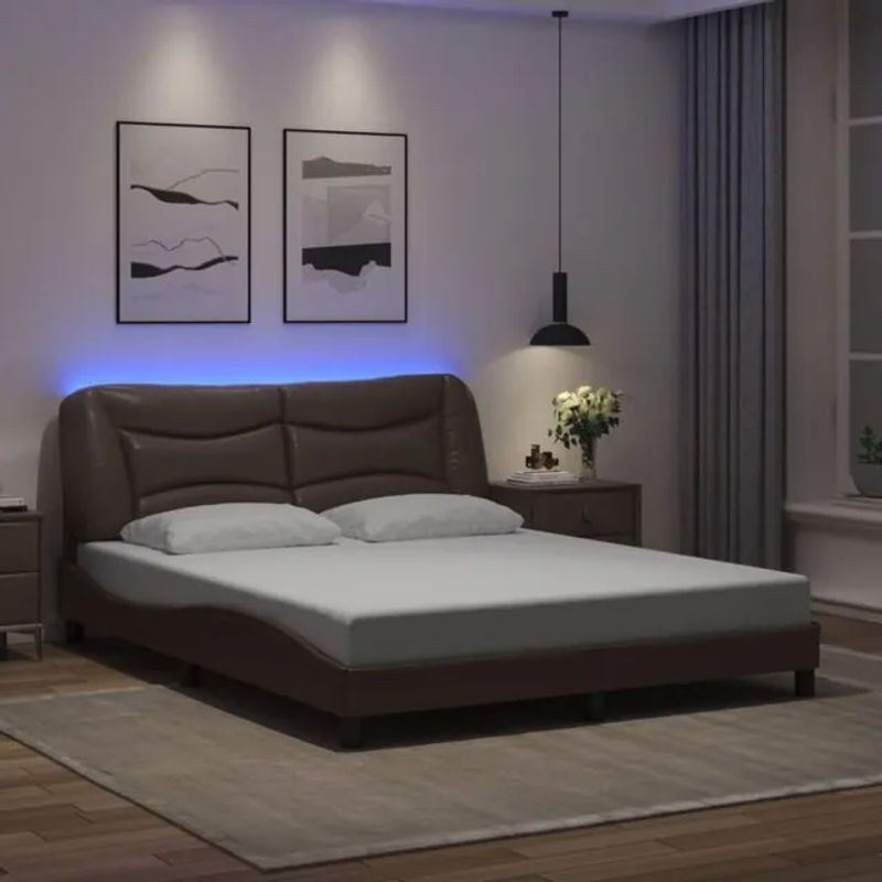 Vidaxl Polsterbett Hvar mit LED aus Kunstleder in Braun, B: 160 cm, L: 200 cm - Bild 1