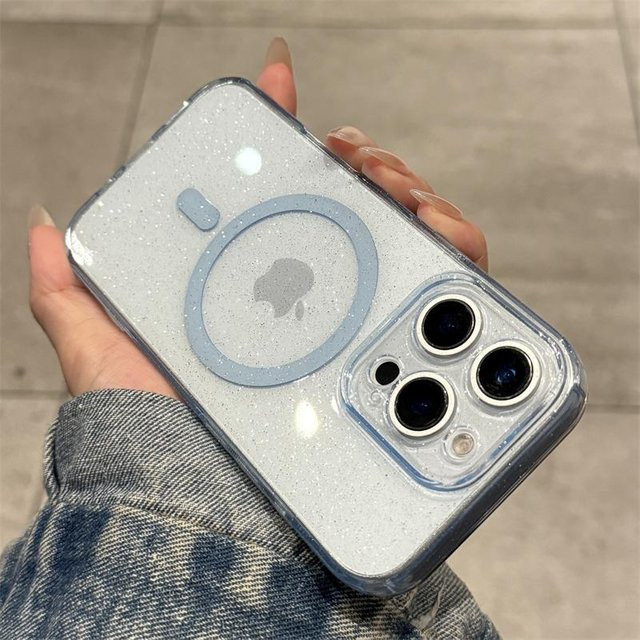Yiran MagSafe Handyhülle mit Glitzer-Effekt für iPhone 13 14 15 16 Pro Max Plus, transparent grau, magnetisch und stoßfest - Bild 1