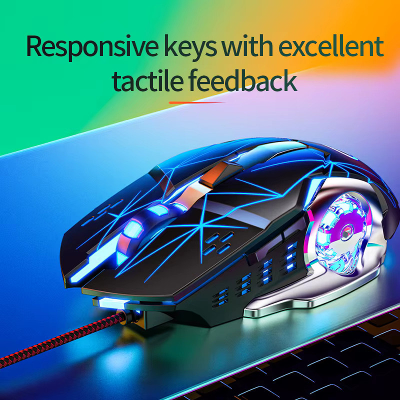 YINDIAO USB-Gaming-Maus mit Kabel, ergonomische 6-Tasten-Maus mit Hintergrundbeleuchtung und verstellbarer DPI für PC und Desktop, Schwarz - Bild 3